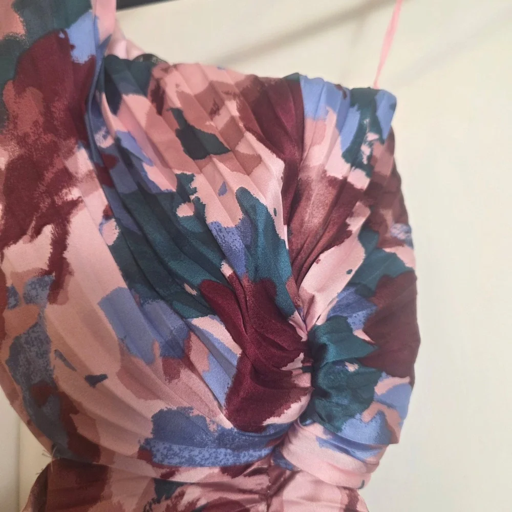 Abercrombie & Fitch One Shoulder Pleated Maxi Dress Pink Floral Cutout Event XXS